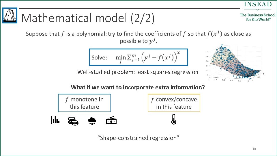 Mathematical model (2/2) • Well-studied problem: least squares regression What if we want to