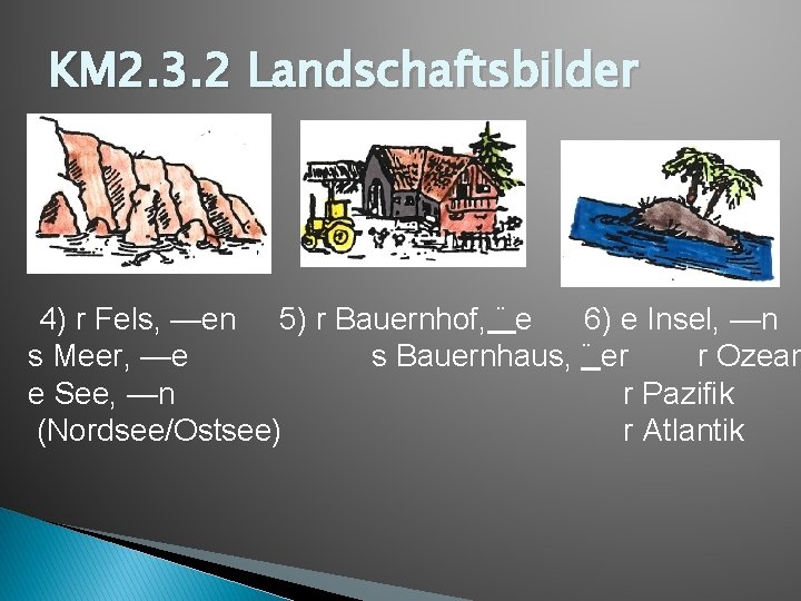 KM 2. 3. 2 Landschaftsbilder 4) r Fels, —en 5) r Bauernhof, ¨ e