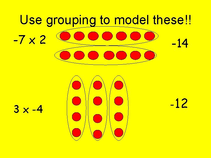 Use grouping to model these!! -7 x 2 -14 3 x -4 -12 