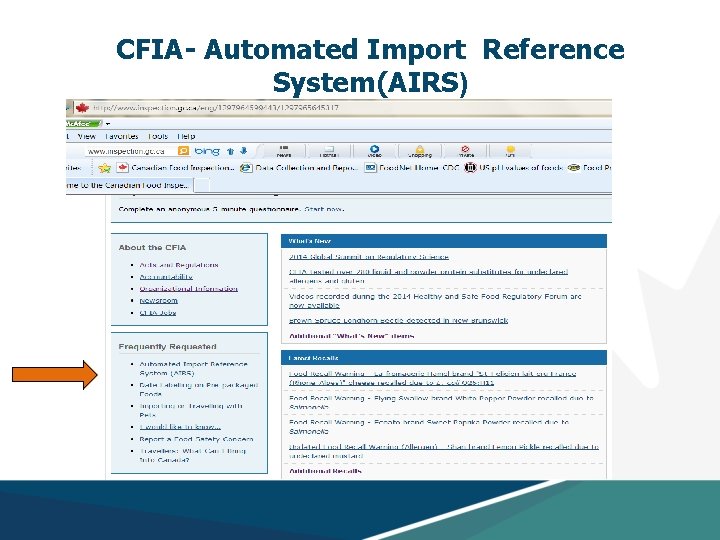 CFIA- Automated Import Reference System(AIRS) 