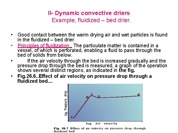 II- Dynamic convective driers Example, fluidized – bed drier. • Good contact between the