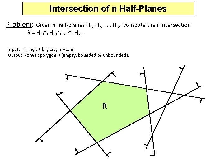 Intersection of n Half-Planes Problem: Given n half-planes H 1, H 2, … ,