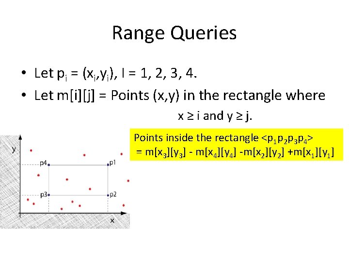 Range Queries • Let pi = (xi, yi), I = 1, 2, 3, 4.