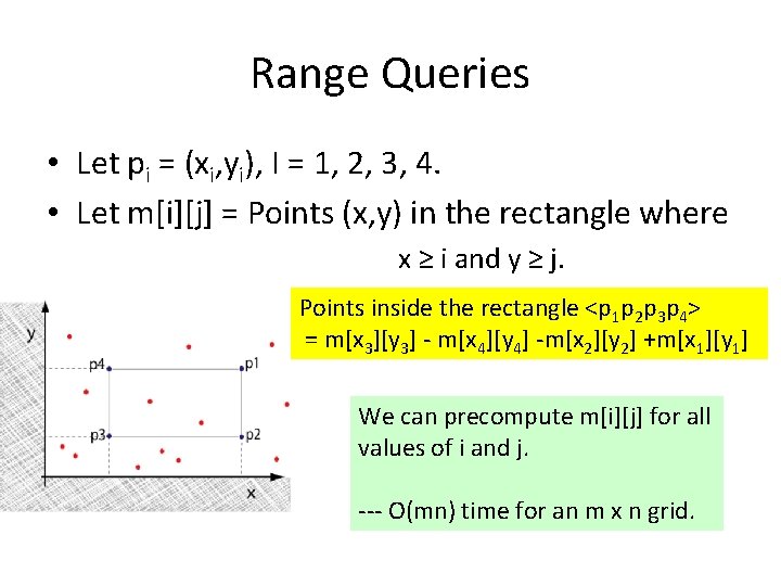 Range Queries • Let pi = (xi, yi), I = 1, 2, 3, 4.