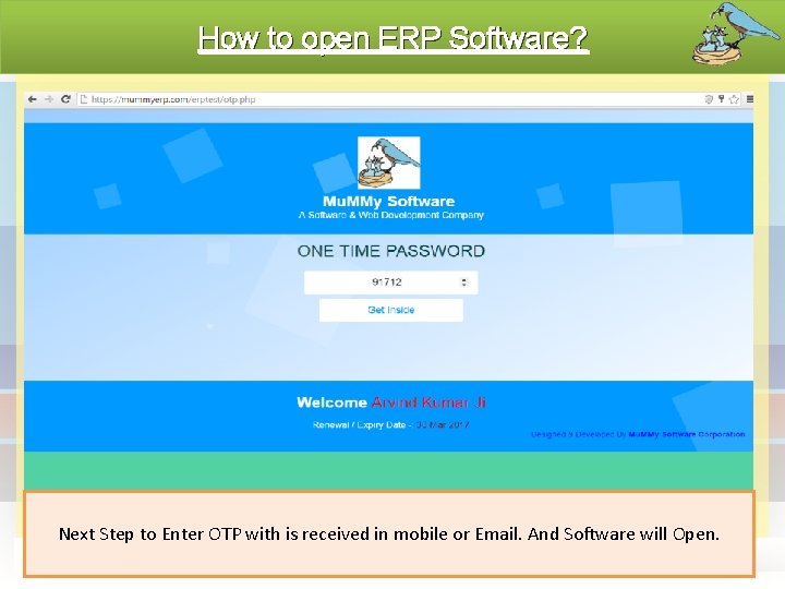 How to open ERP Software? Next Step to Enter OTP with is received in