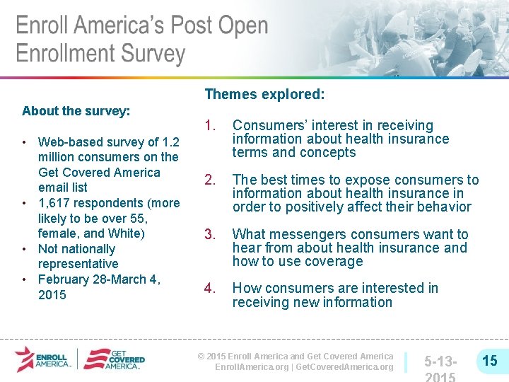Themes explored: About the survey: • Web-based survey of 1. 2 million consumers on