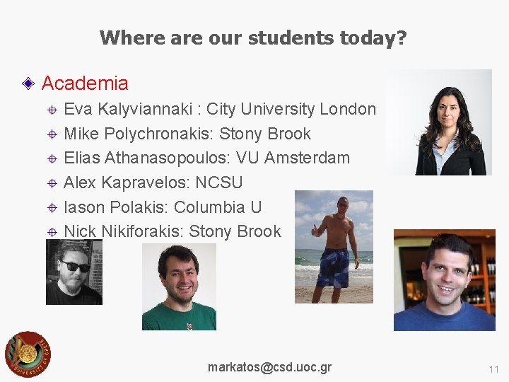 Where are our students today? Academia Eva Kalyviannaki : City University London Mike Polychronakis: