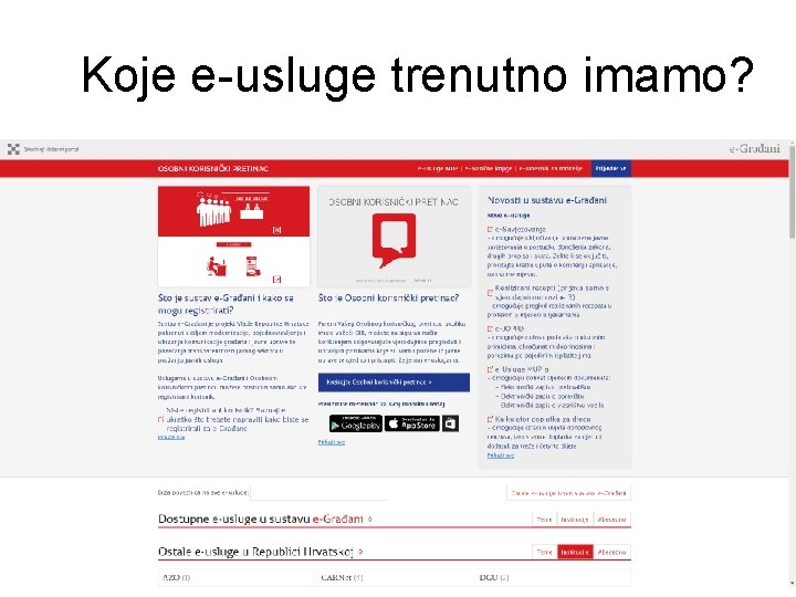 Koje e-usluge trenutno imamo? Koje e-usluge trenutno imamo?
