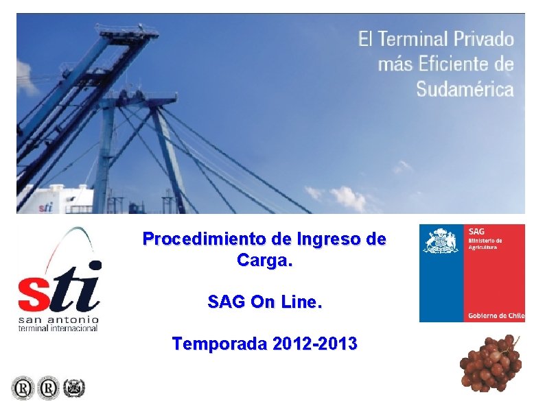 Procedimiento de Ingreso de Carga. SAG On Line. Temporada 2012 -2013 Procedimiento de Ingreso de Carga. SAG On Line. Temporada 2012 -2013