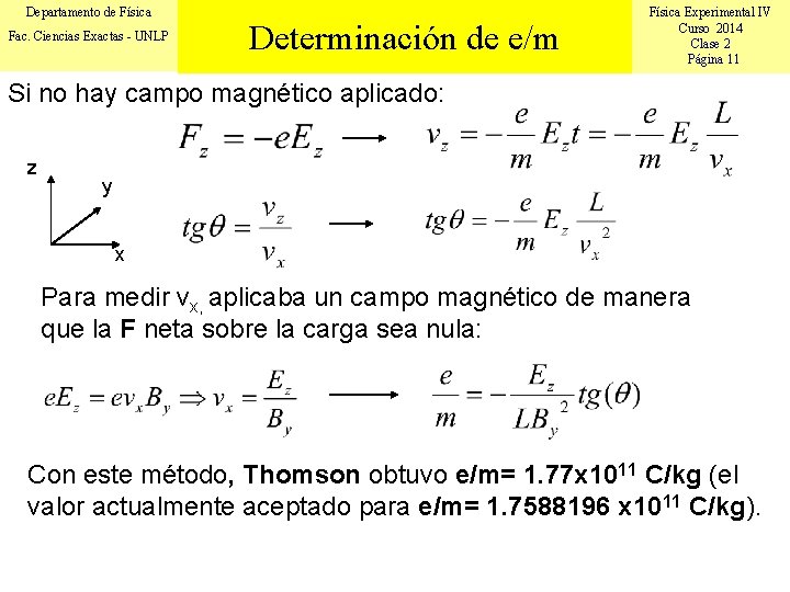 Departamento de Física Fac. Ciencias Exactas - UNLP Determinación de e/m Física Experimental IV