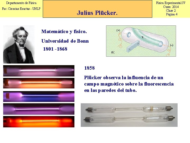 Departamento de Física Fac. Ciencias Exactas - UNLP Julius Plücker. Física Experimental IV Curso