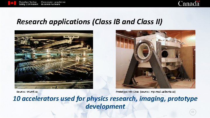 Research applications (Class IB and Class II) Source: triumf. ca Prototype MR-Linac (source: mp.