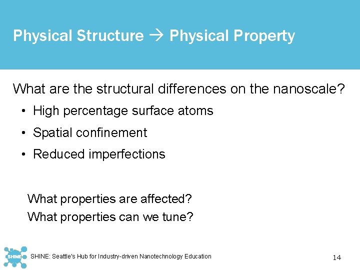 Physical Structure Physical Property What are the structural differences on the nanoscale? • High