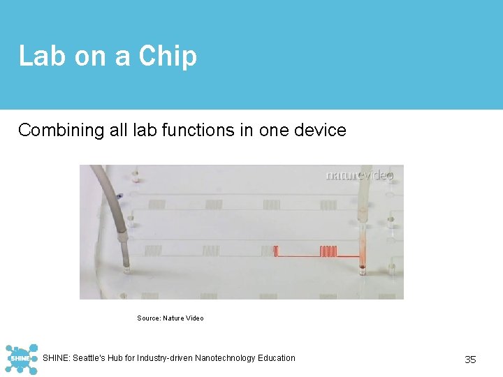 Lab on a Chip Combining all lab functions in one device Source: Nature Video