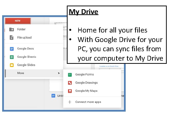 My Drive • Home for all your files • With Google Drive for your