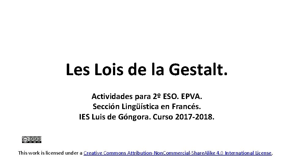 Les Lois de la Gestalt. Actividades para 2º ESO. EPVA. Sección Lingüística en Francés.