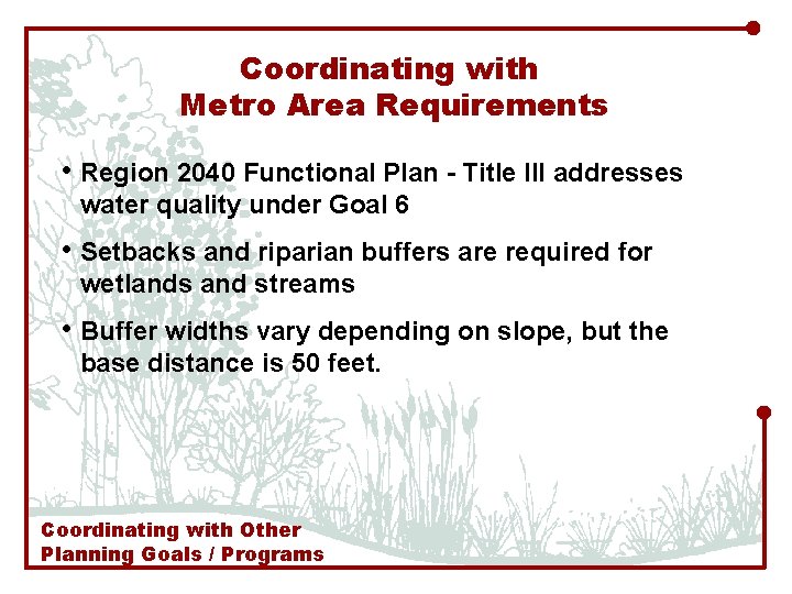 Coordinating with Metro Area Requirements • Region 2040 Functional Plan - Title III addresses