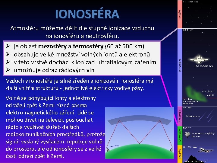 IONOSFÉRA Atmosféru můžeme dělit dle stupně ionizace vzduchu na ionosféru a neutrosféru. Ø Ø IONOSFÉRA Atmosféru můžeme dělit dle stupně ionizace vzduchu na ionosféru a neutrosféru. Ø Ø