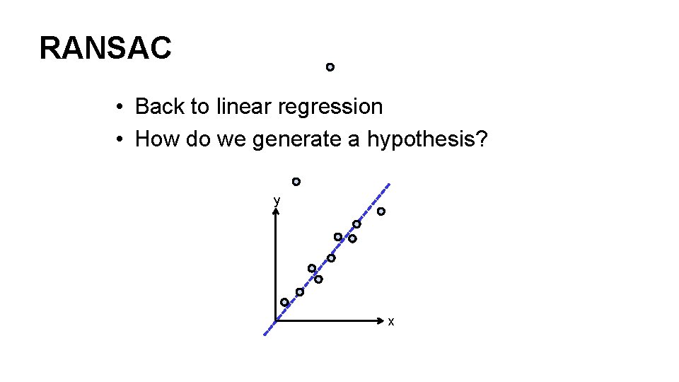 RANSAC • Back to linear regression • How do we generate a hypothesis? y