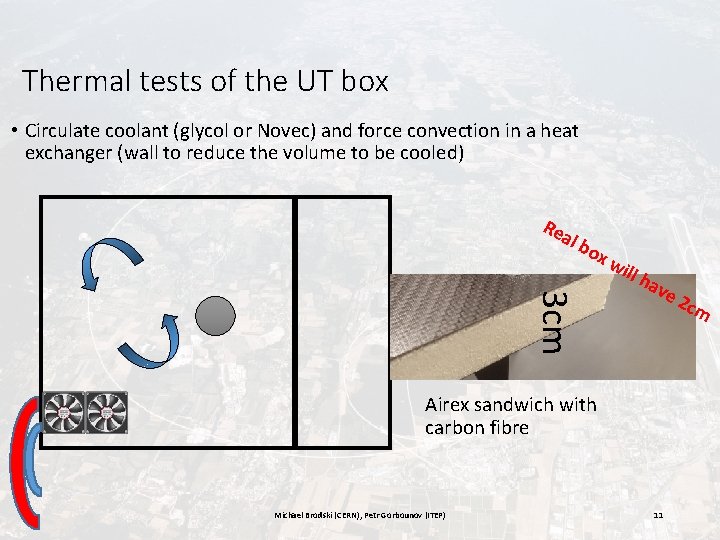 Thermal tests of the UT box • Circulate coolant (glycol or Novec) and force