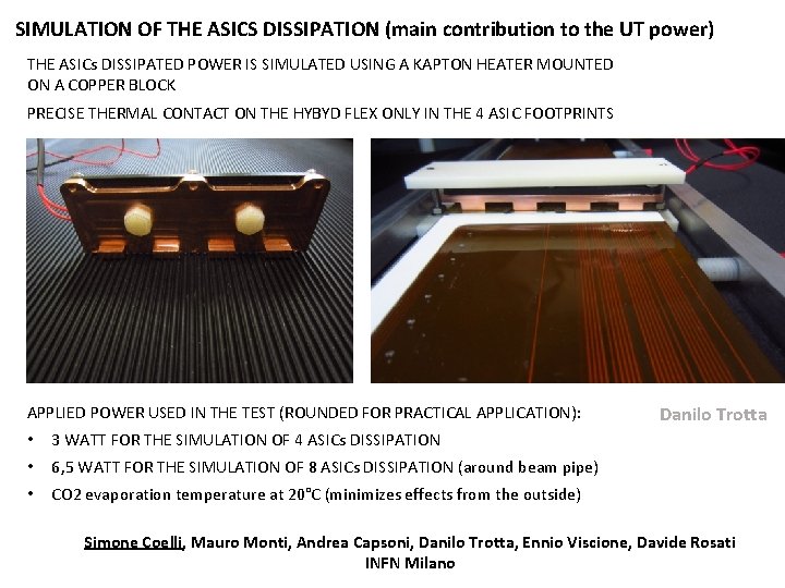 SIMULATION OF THE ASICS DISSIPATION (main contribution to the UT power) THE ASICs DISSIPATED