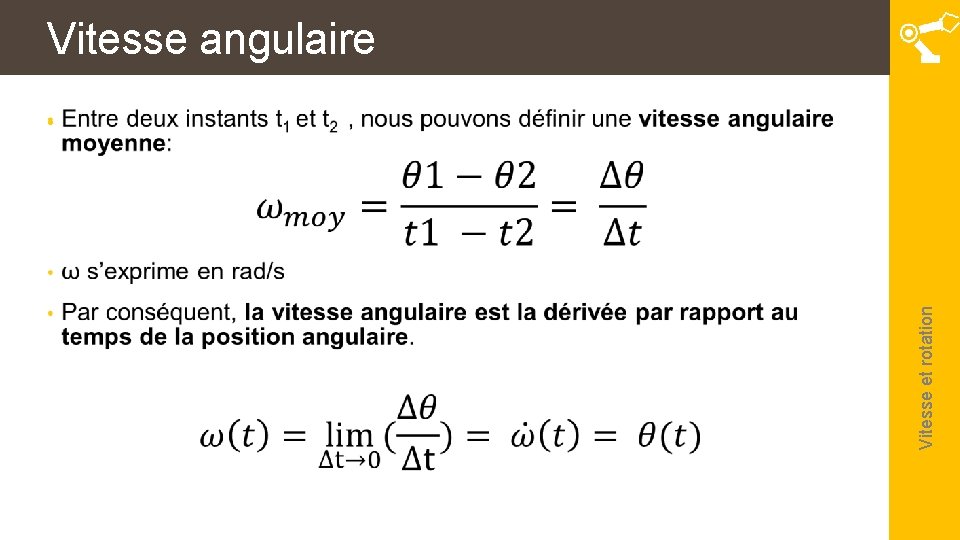 Vitesse angulaire Vitesse et rotation • 