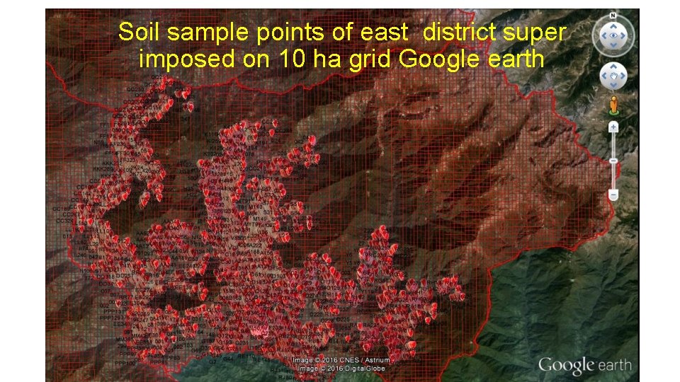 Soil sample points of east district super imposed on 10 ha grid Google earth
