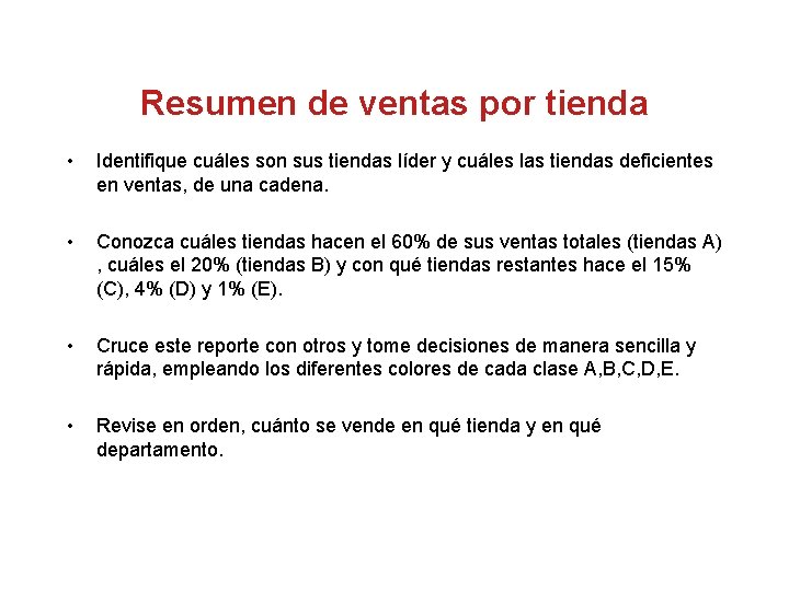 Resumen de ventas por tienda • Identifique cuáles son sus tiendas líder y cuáles