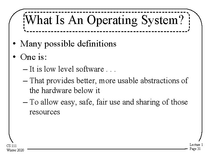 What Is An Operating System? • Many possible definitions • One is: – It What Is An Operating System? • Many possible definitions • One is: – It