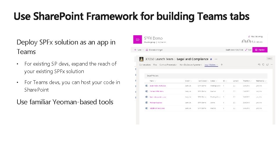 Deploy SPFx solution as an app in Teams • For existing SP devs, expand Deploy SPFx solution as an app in Teams • For existing SP devs, expand