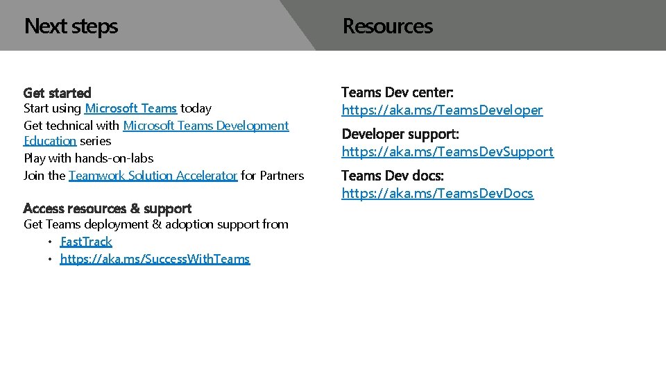 Next steps Get started Start using Microsoft Teams today Get technical with Microsoft Teams Next steps Get started Start using Microsoft Teams today Get technical with Microsoft Teams