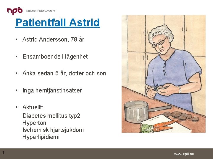 Patientfall Astrid • Astrid Andersson, 78 år • Ensamboende i lägenhet • Änka sedan