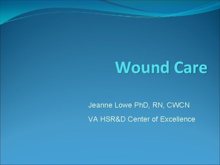 Wound Care Jeanne Lowe Ph. D, RN, CWCN VA HSR&D Center of Excellence 