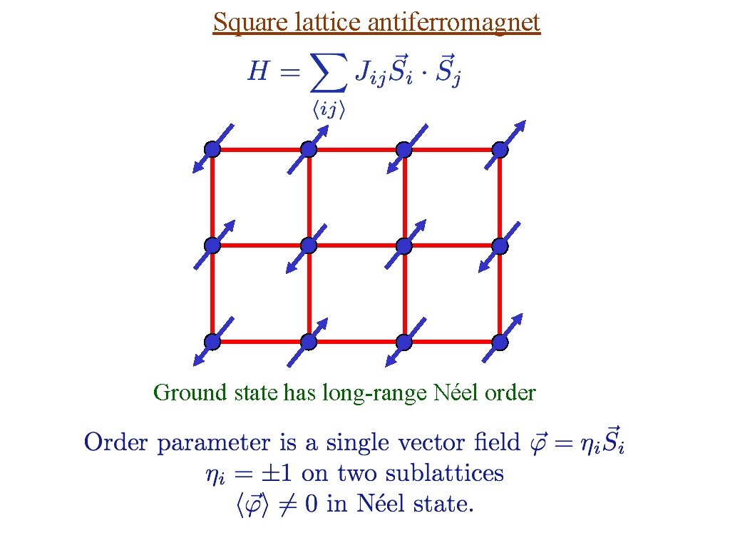 Square lattice antiferromagnet Ground state has long-range Néel order 