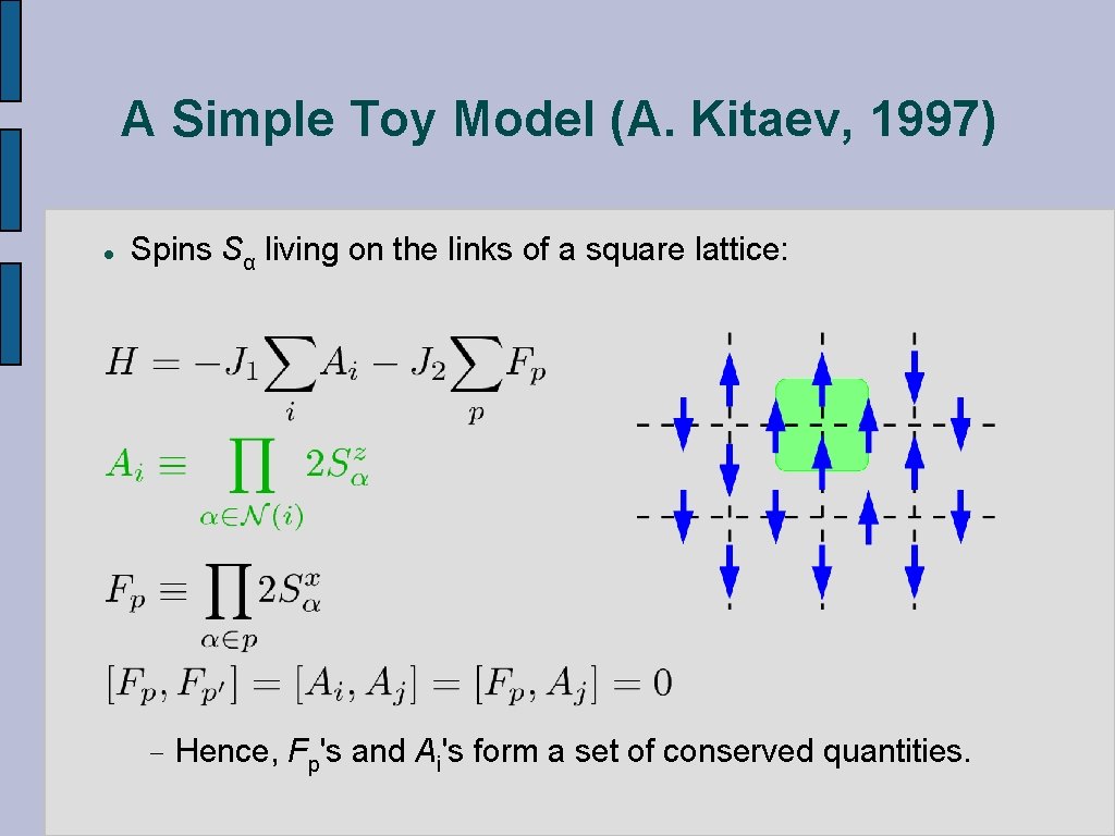 A Simple Toy Model (A. Kitaev, 1997) l Spins Sα living on the links