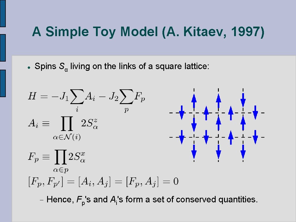 A Simple Toy Model (A. Kitaev, 1997) l Spins Sα living on the links