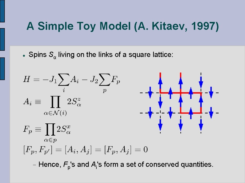 A Simple Toy Model (A. Kitaev, 1997) l Spins Sα living on the links