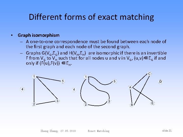 Different forms of exact matching • Graph isomorphism – A one-to-one correspondence must be