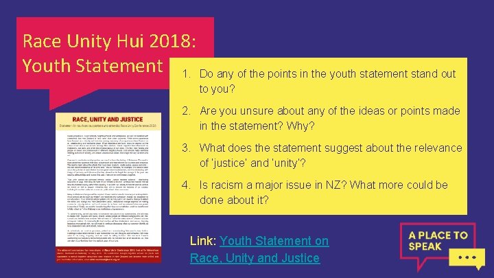 Race Unity Hui 2018: Youth Statement 1. Do any of the points in the