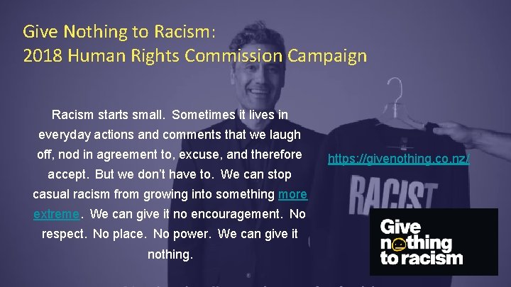 Give Nothing to Racism: 2018 Human Rights Commission Campaign Racism starts small.  Sometimes it