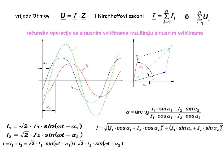 vrijede Ohmov i Kirchhoffovi zakoni računske operacije sa sinusnim veličinama rezultiraju sinusnim veličinama 