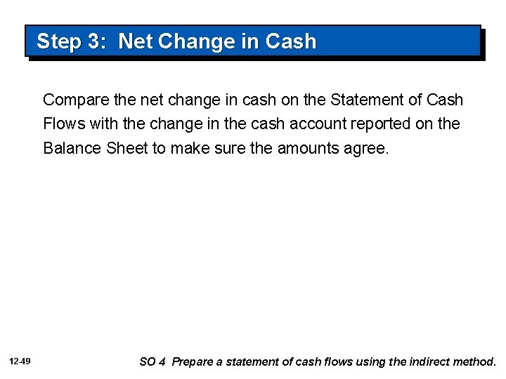 Step 3: Net Change in Cash Compare the net change in cash on the