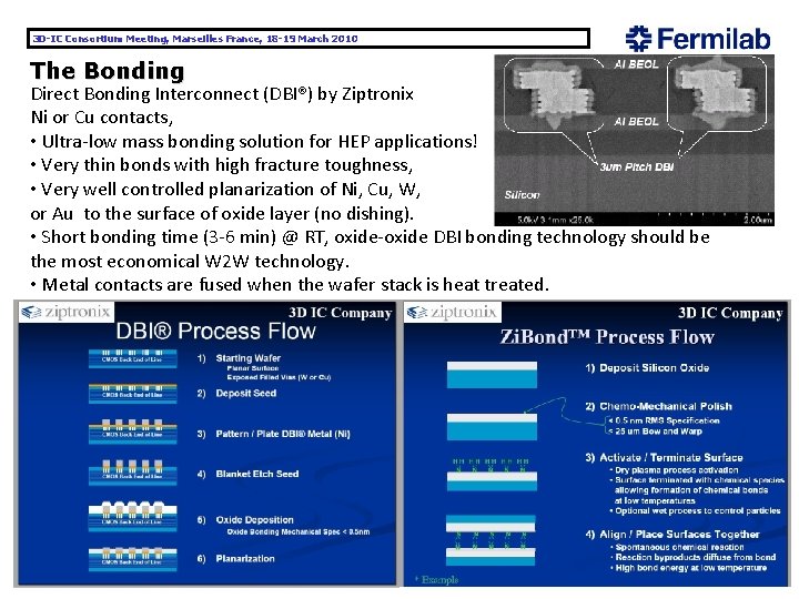 3 D-IC Consortium Meeting, Marseilles France, 18 -19 March 2010 The Bonding Direct Bonding