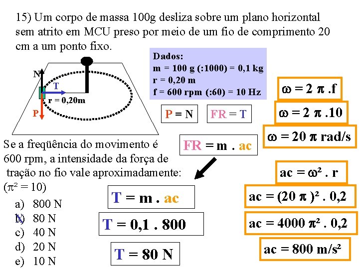 15) Um corpo de massa 100 g desliza sobre um plano horizontal sem atrito