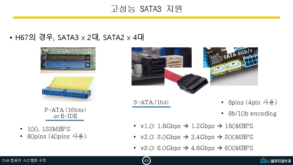 고성능 SATA 3 지원 • H 67의 경우, SATA 3 x 2대, SATA 2