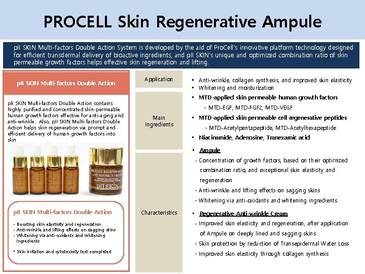 PROCELL Skin Regenerative Ampule p. II SKIN Multi-factors Double Action System is developed by