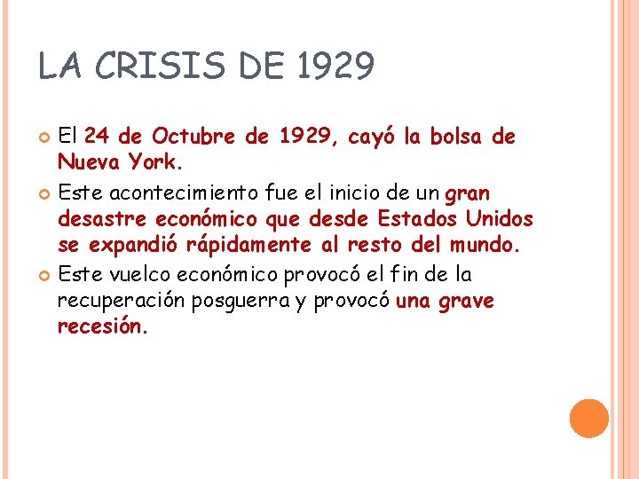 LA CRISIS DE 1929 El 24 de Octubre de 1929, cayó la bolsa de LA CRISIS DE 1929 El 24 de Octubre de 1929, cayó la bolsa de