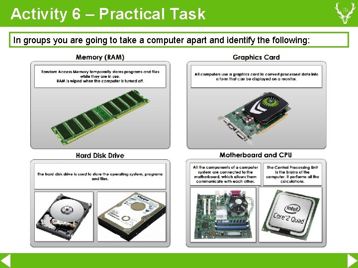 Activity 6 – Practical Task In groups you are going to take a computer