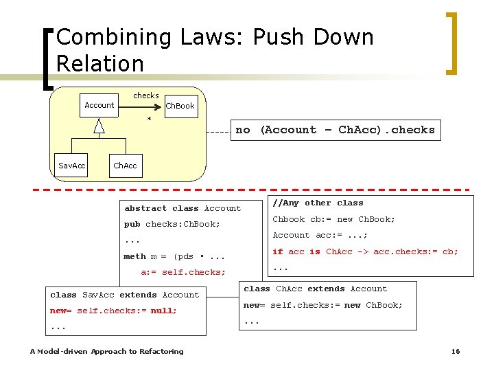 Combining Laws: Push Down Relation checks Account Ch. Book * Sav. Acc no (Account