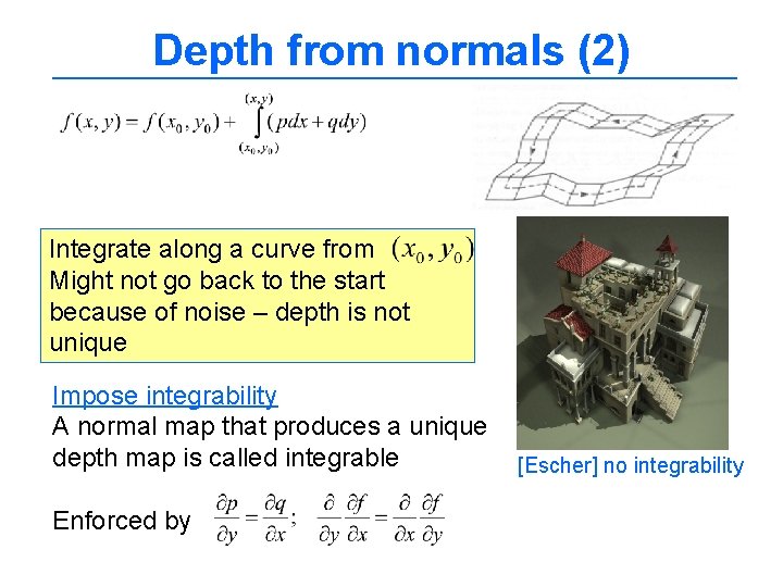 Depth from normals (2) Integrate along a curve from Might not go back to